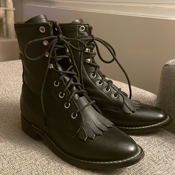 A Jama Product Black Leather Lace Up Boots Sz 7 with Hooks - Picture 1 of 6